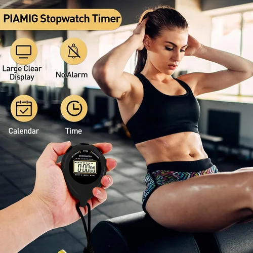 Vista 2 de Temporizador deportivo cronómetro, paquete de 2 cronómetros digitales de pantalla grande con fecha y hora, sin alarma, silencioso, fácil de Negro