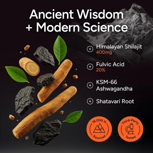 Vista 8 de Gomitas Shilajit del Himalaya sin azúcar para hombres y mujeres [4000 mg - extracto 10:1] Energía, enfoque y refuerzo de testosterona con KSM 66