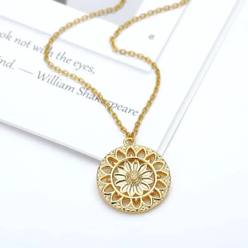 Vista 3 de LOYJOY - Collar de girasol para mujer, collar con dije de flor de sol, collar gótico para mujer, chapado en oro, 17.7in