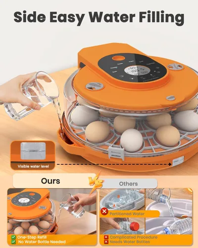 Vista 2 de Incubadora de 15 huevos con recarga lateral de agua, control automático de humedad, girador automático de huevos, temperatura ajustable, vela