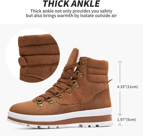 Vista 4 de FRACORA Botas de combate para mujer, botas de tobillo con cordones, botas de nieve para invierno, botas de nieve con cremallera lateral