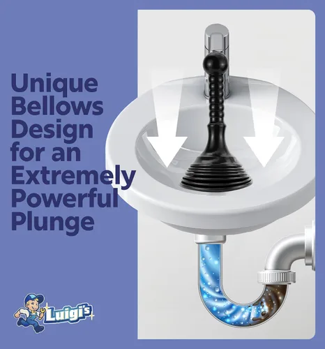 Vista 3 de Luigi's Desagüe para cocina con émbolo para lavabo de baño, bañera o ducha de drenaje, removedor de obstrucciones pequeño y potente, estilo Negro
