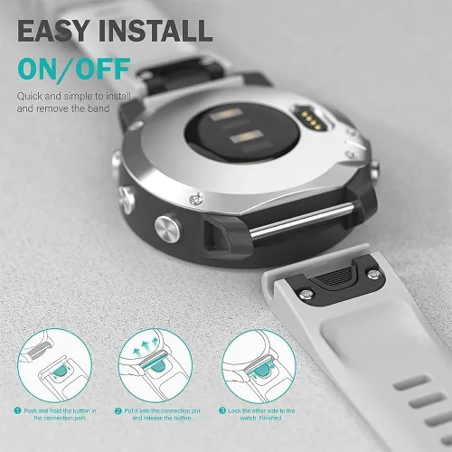 Vista 7 de Correa de reloj QuickFit con hebilla dorada, 0.78 pulgadas, impermeable, de liberación rápida, fácil ajuste, para Garmin Fenix 7S 6S Pro/Zafiro