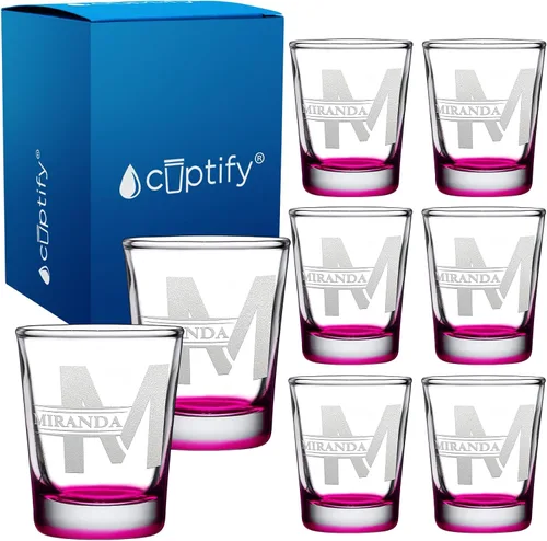 Vista 52 de Cuptify Inicial de cristal con monograma y nombre de 2 onzas, parte inferior negra grabada con texto personalizado para regalos, bodas, cumpleaños