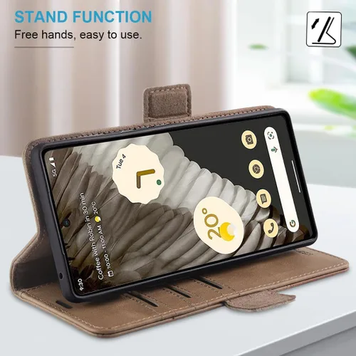 Vista 5 de KEZiHOME Funda para Google Pixel 8, piel auténtica [bloqueo RFID] Funda tipo cartera con tarjetero y función atril para Google Pixel 8 5G