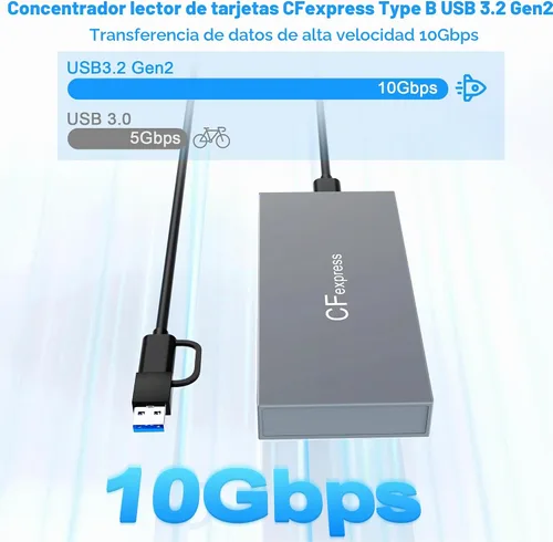 Vista 7 de Lector de tarjetas CFexpress tipo B 8 en 1 con 2 USB de 10 GB, USB 3.2 Gen2 10Gbps CF Express Reader hub para CFexpress tipo B/SD/TF/CF/XD/MS/USB