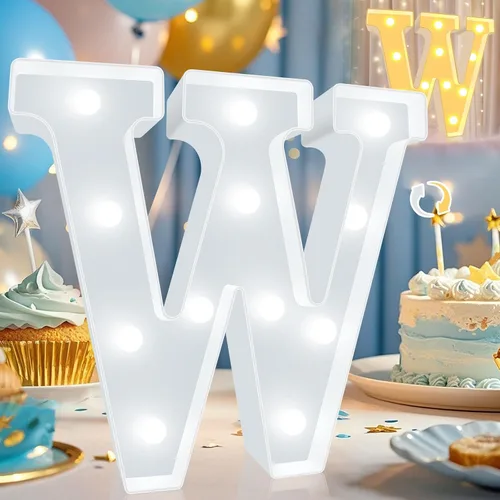 Vista 18 de Pooqla Letras con luces LED de marquesina, letras decorativas iluminadas en blanco cálido y blanco frío, letras del alfabeto iluminadas para niños