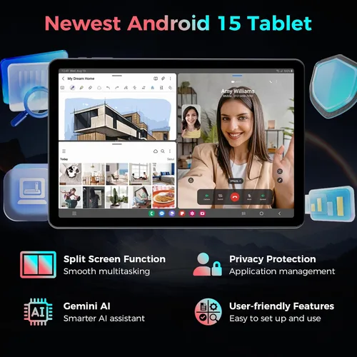 Vista 6 de Tableta con teclado, tableta Android 15 2026 con 26GB+256GB+2TB Expand, Tablet PC de 10 pulgadas con 8 núcleos, Gemini AI, WiFi 5G, 8000mAh, BT5.0