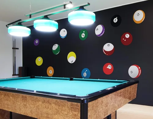 Vista 2 de 15 calcomanías de pared de bolas de billar impresas gráficas para decoración de sala de juegos, arte de pared de vinilo