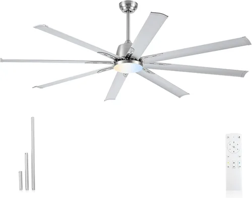 Vista 21 de Ventilador Celing de 72 pulgadas con luz y control remoto, ventilador grande con 8 cuchillas de aluminio negro, motor CC silencioso de 6