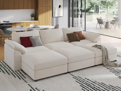 Vista 52 de EASE MOOSE Sofá modular verde seccional de gran tamaño en forma de L Pana verde