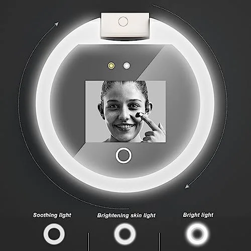 Vista 5 de Espejo compacto de viaje con cámara, espejo portátil de aumento 2X con luces para verificar protector solar, espejo de maquillaje LED, espejo