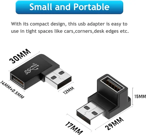 Vista 7 de Adaptador USB 3.0 macho a hembra de 90 grados, (4 unidades) hacia arriba y abajo, conector extensor USB A de ángulo izquierdo y recto para PC