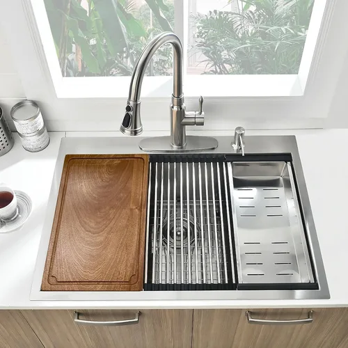 Vista 10 de Fregadero de cocina/bar negro empotrable de 20 x 17 pulgadas, estación de trabajo de acero inoxidable calibre 16, fregadero pequeño para cocina
