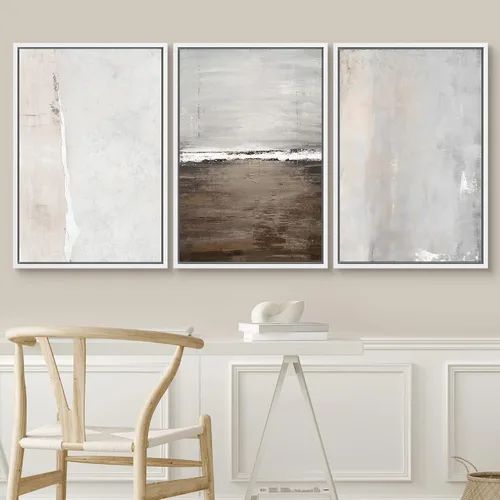 Vista 141 de SIGNWIN Lienzo enmarcado para pared, juego de arte pastel con cadena montañosa, bosque, niebla, naturaleza silvestre, ilustraciones modernas, arte