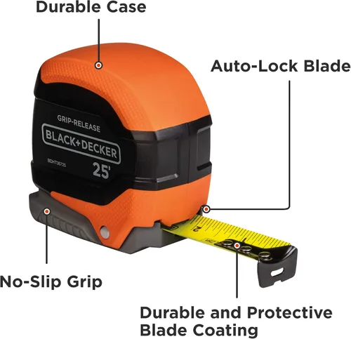 Vista 2 de beyond by BLACK+DECKER Cinta métrica, liberación de agarre, bloqueo automático y autobloqueo, 25 pies (BDHT36725AP)