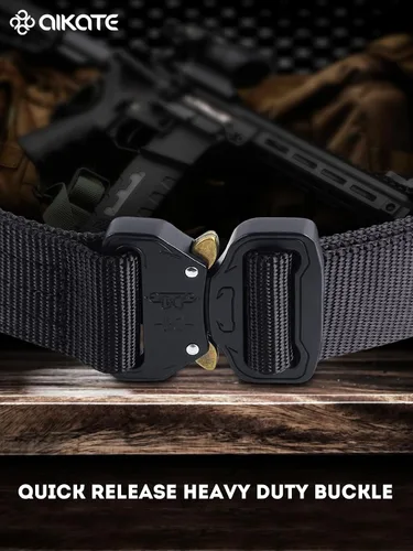 Vista 3 de AIKATE Cinturones tácticos para hombre, cinturón EDC de liberación rápida resistente, cinturón de batalla militar de nailon reforzado de 2 capas