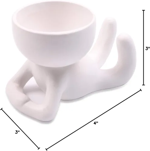 Vista 4 de DIYOMR Bonita maceta de cerámica humanoide, 4.3 pulgadas, muñeca blanca, pequeñas macetas de bonsái para suculentas, diseño creativo para decoración