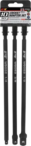 Vista 6 de Performance Tool W9052 - Juego de adaptadores de enchufe de 10 pulgadas (3 piezas) de unidad cuadrada biselada en tamaños de unidad de 1/4, 3/8