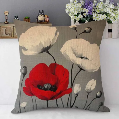 Vista 4 de Mugod Funda de almohada con diseño de flor de amapola, hermosa y encantadora acuarela, color rojo y blanco, 18 x 18 pulgadas, suave, cuadrada