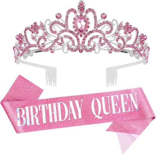 Vista 13 de Velscrun Tiara - Corona de Reina de Cumpleaños con Diamantes de Imitación y Banda Tiara de cumpleaños 27