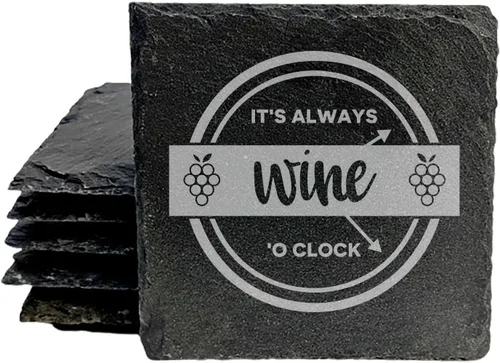 Vista 15 de Rustic Drinking Wine is My Hobby Slate Coasters Set of 8 – Round – USA Made Witty wine lover’s motto engraved on real slate coasters — “drinking