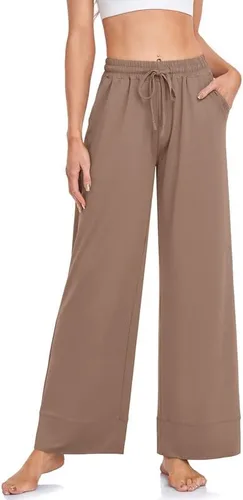 Vista 4 de TARSE Pantalones de yoga de pierna ancha para mujer, talla grande, pantalones palazzo, cintura alta, pantalones de pijama, pantalones casuales