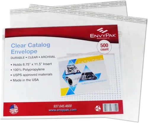 Vista 10 de EnvyPak 9 x 12 Clear Booklet Envelopes, 4.5 Mil Heavy Duty Polypropylene, Peel & Reseal Adhesive, USPS Approved Materials, Crystal Clear Catalog