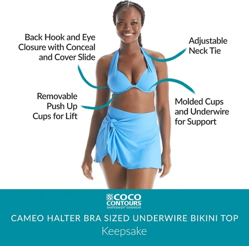 Vista 3 de Coco Contours Cameo Halter Sujetador con aros Push Up Bikini Top Copas moldeadas C-D..