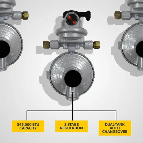 Vista 2 de Fairview GR-9984 RV Camper LP - Regulador de cambio automático de propano de 2 etapas - Cambio automático de tanque doble, 345,000 BTU, 11" WC