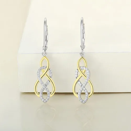 Vista 4 de YL Aretes de nudo celta de plata de ley 925 con cierre de palanca infinito, joyería colgante
