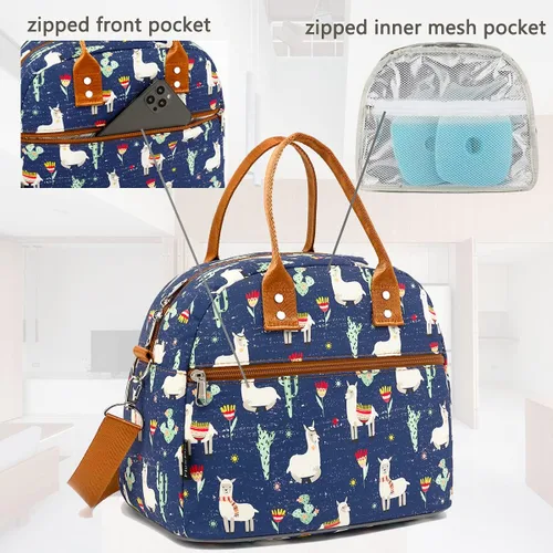 Vista 4 de FlowFly Fiambrera térmica con correa de hombro y asas para mujer, hombre y niños, amplia y reutilizable, congelable, bolso organizador de alimentos