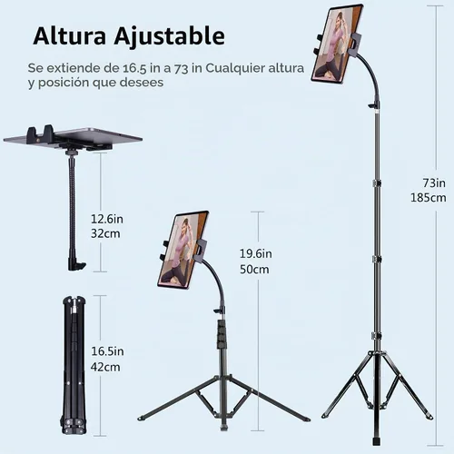 Vista 4 de Trípode para iPad y teléfono de 73 pulgadas con cuello de cisne para tablet con control remoto para tabletas de 3.5 a 15 pulgadas, iPhone, iPad Pro