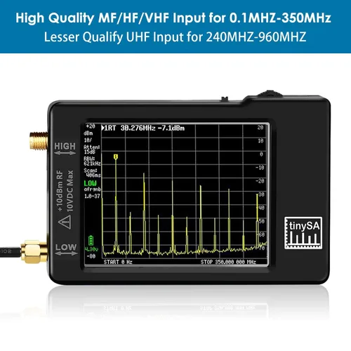 Vista 3 de Analizador portátil de espectro TinySA, AURSINC V0.3.1 Analizador de frecuencia portátil, Generador de señal 100kHz a 960MHz Entrada MF/HF/VHF UHF