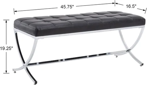 Vista 2 de DUOMAY Moderno banco otomano copetudo, banco de comedor tapizado de piel sintética, reposapiés con botones y patas de metal, 45.75 pulgadas de ancho