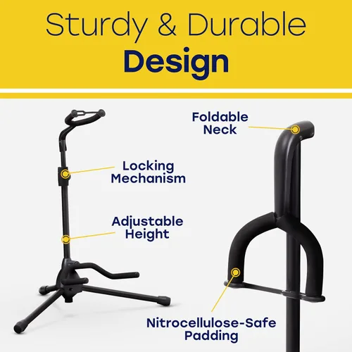 Vista 4 de Hola! Music Soporte de guitarra – Altura ajustable, plegable con cuello acolchado y yugo – Paquete de 1 trípode