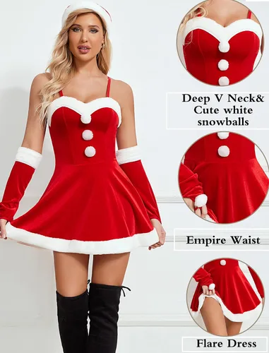 Vista 2 de Avidlove 4 piezas para mujer disfraz de Papá Noel disfraz de Navidad sexy para fiestas