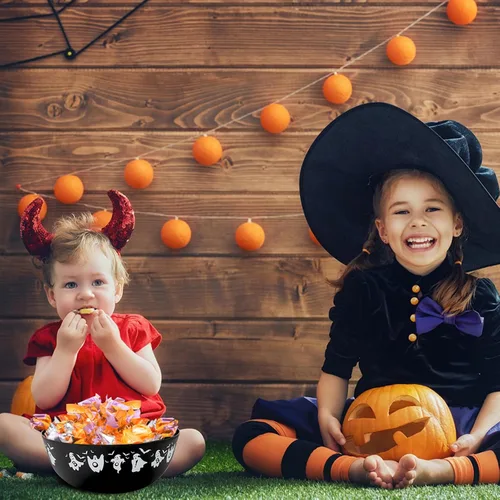 Vista 5 de 3 cuencos de plástico de Halloween para dulces, cuencos reutilizables para Halloween, suministros para fiestas de Halloween (fantasma negro)