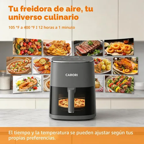 Vista 4 de CARORI Freidora de aire de 6 cuartos con ventana de visión, 12 preajustados, gran capacidad, 400 ℉ máximo crujiente, 1700 W comidas rápidas incluso