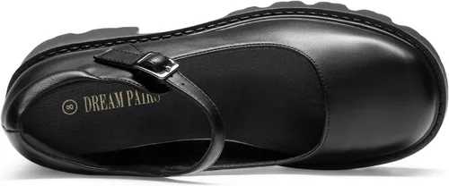 Vista 3 de DREAM PAIRS Zapatos Mary Janes para mujer con plataforma, tacón bajo, tacón grueso, punta redonda, correa de tobillo, zapatos Oxfords