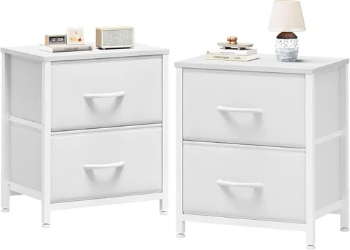 Vista 10 de Sweetcrispy - Mesita de noche pequeña con 2 cajones de tela, mesa auxiliar para dormitorio, para mesita de noche de 20 pulgadas de alto para Negro