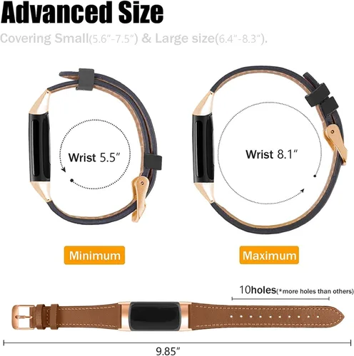 Vista 4 de Replacement Leather Band Compatible for Fitbit Charge 2/5/6, Classic Genuine Leather Wristband for Men Women