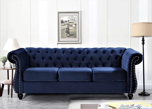 Vista 13 de Container Furniture Direct Feinstein - Sofá de terciopelo moderno Chesterfield para sala de estar con cabezas de clavos, acolchado de diamante