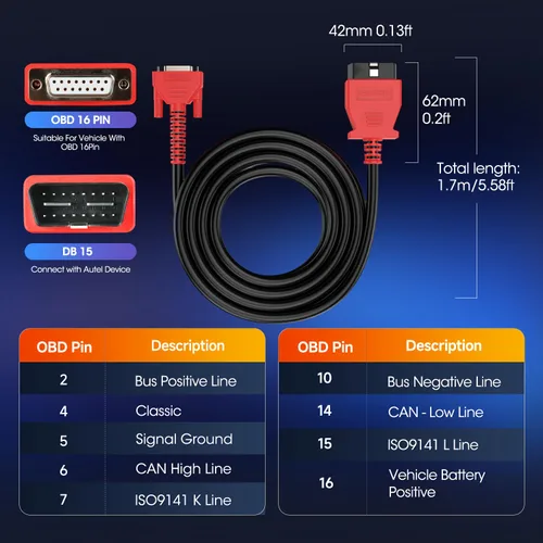 Vista 8 de Cable de prueba principal original OBD2 de Autel, conector de diagnóstico de 16Pin OBDII OBD 2 Solo para MaxiCOM MK900, MaxiCheck MX900, MaxiPRO