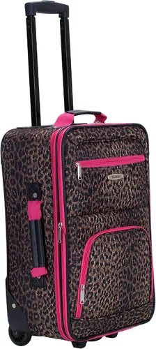 Vista 8 de Rockland Jungle Softside Juego de maletas verticales, Pink Leopard), F125-PINKLEOPARD