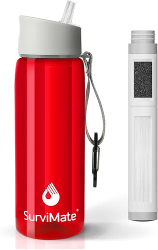 Vista 25 de SurviMate - Botella de agua filtrada con ultrafiltración de 5 etapas de Negro