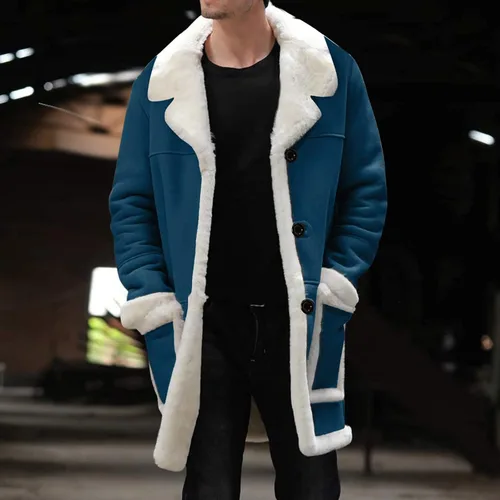 Vista 2 de Abrigo de piel sintética con forro de sherpa para hombre, abrigo de piel de oveja de lana de oveja pesada, chaqueta de piel de gamuza pesada