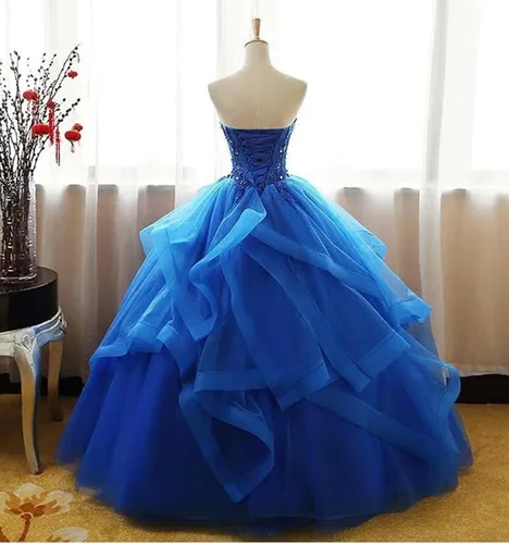 Vista 3 de Fair Lady Vestido de fiesta largo con volantes vestido de fiesta vestidos de quinceañera sin tirantes de encaje de tul con cuentas vestido de noche