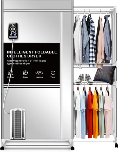 Vista 9 de Secadora de Ropa Portátil, Secadora de Ropa de 110V -1600W, Perchero de Ropa Plegable de 67 Pulgadas -3 Niveles, Secadora Portátil de Ahorro
