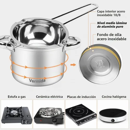 Vista 5 de Juego de ollas de doble caldera, 0.7QT y 1.7QT de acero inoxidable
